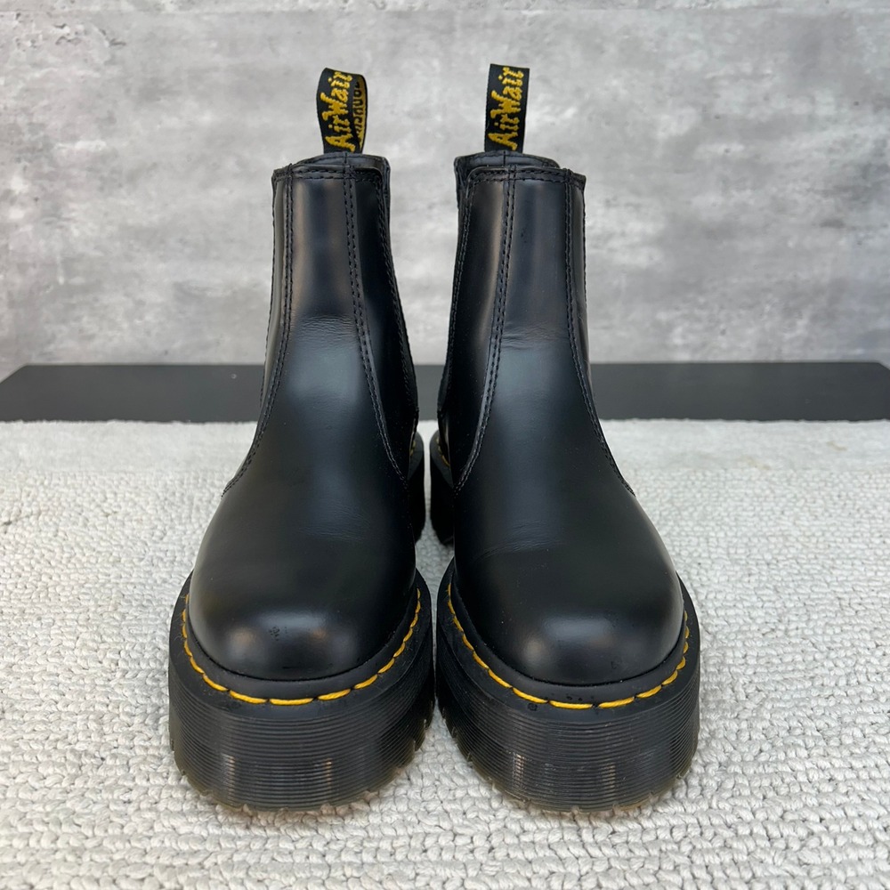 Dr Martens 2976 Quad Boots Women 6 Chelsea Leather Platform Combat Black Slip On - Picture 4 of 9